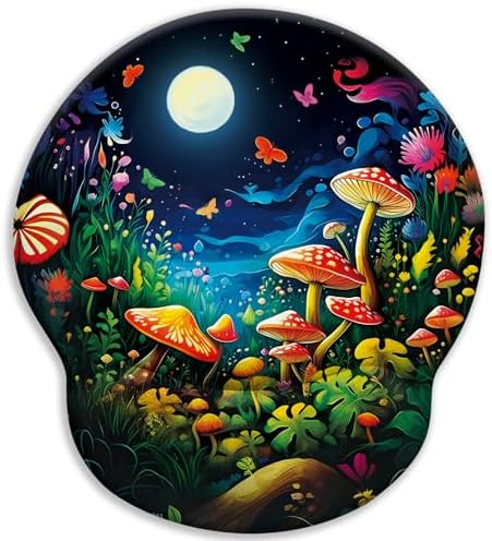 LIMKRIAN Mushroom Ergonomic Mouse Pad with Gel Wrist Rest, 9.8 x 8.6 in