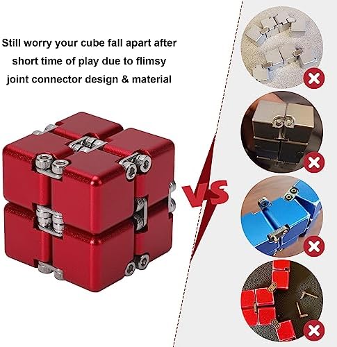 Lifidea Aluminum Alloy Metal Infinity Cube Fidget Cube (6 Colors) Handheld Fidget Toy Desk Toy with Cool Case Infinity Magic Cube Relieve Stress Anxiety ADHD OCD for Kids and Adults (Red)
