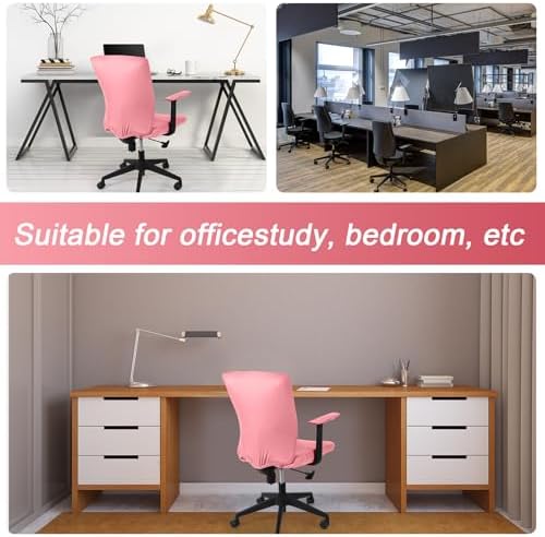 Tallew 4 Pcs Office Chair Covers Set Computer Universal Protective Stretchable Chair Seat Covers Desk Armrest Cover Slipcovers Pads Office Cushion Backrest for Rotating(Regular,Watermelon Pink)