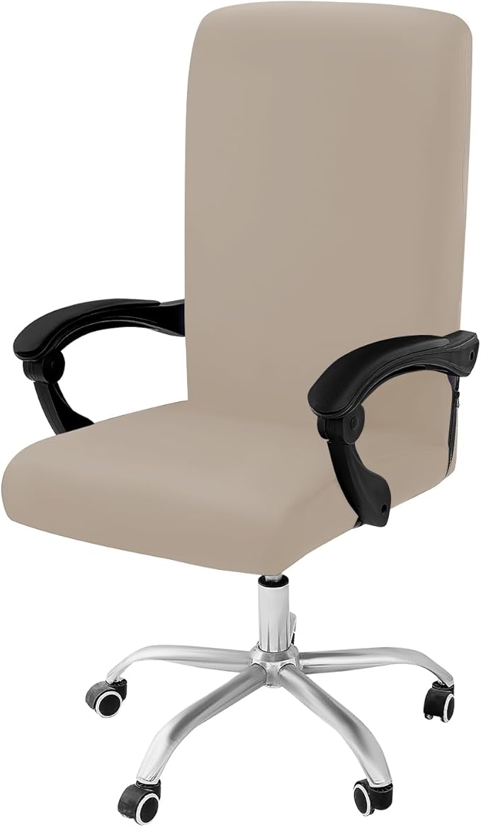 Smiry Stretch Printed Office Computer Chair Covers, Universal Desk Rotating Chair Slipcovers Removable Washable, Soft Fit Anti-Dust Spandex Protector Cover with Zipper, Taupe