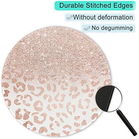 ITNRSIIET Round Mouse Pad with Stitched Edge Premium-Textured Waterproof Non-Slip Rubber Base Desktop Protection Mat Diameter 8.7 inches, Rose Gold Leopard Print