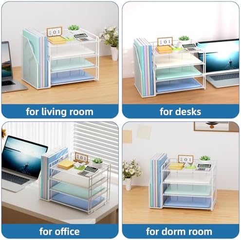Marbrasse 4-Tier Paper Tray Organizer with File Holder, White