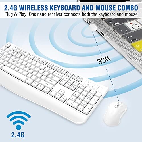 EDJO Wireless Keyboard and Mouse Combo, USB Plug & Play (White)