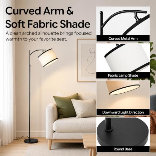 BySea Dimmable Arc Floor Lamp, Adjustable Over Couch Lamp, Remote Control