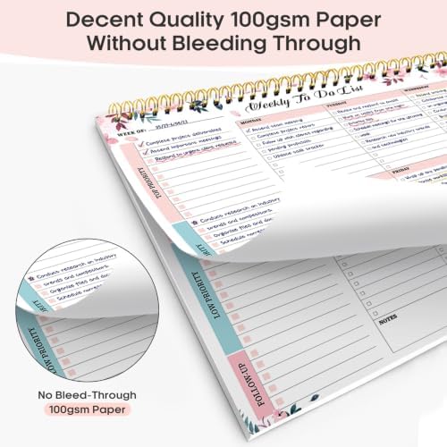 Taja Weekly To Do List Notepad, Undated Weekly Planner Pad, 8.5" x 11"