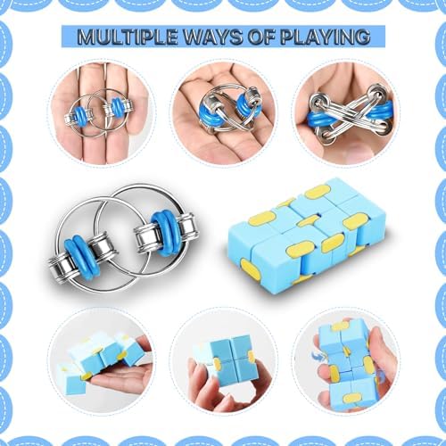 5PC Fidget Toys Adults Set Fidgets for Classroom Must Have Autism Sensory Pack Figette Cube ADHD Special Treasure Prize Tool Stress Relief Desk Cool Gadget for Kid Easter Basket Stuffers for Teen Boys