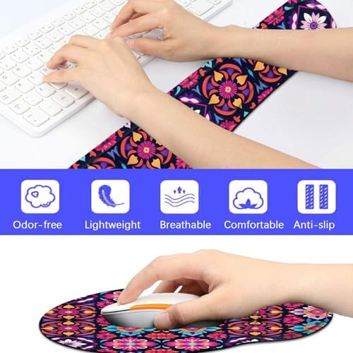 Keyboard Wrist Rest and Mouse Pad Wrist Support Set with Coaster,Ergonomic Mouse Pad,Comfortable for Easy Typing, Pain Relief,Memory Foam Keyboard Pad Set for Laptop Mac,Colorful Mandala