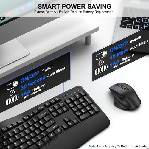 Wireless Keyboard and Mouse Combo, 2.4G Ergonomic Wave Keys(Black)