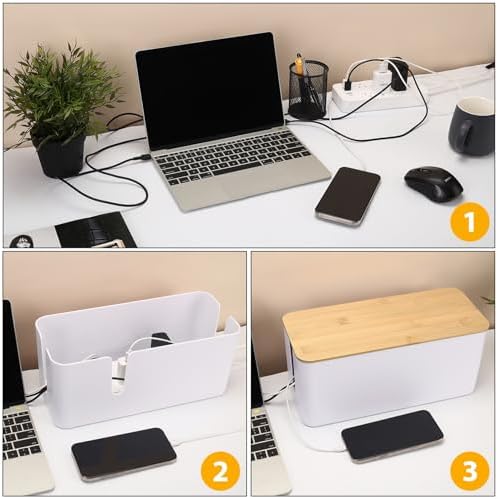 ZhiYo 2 Pack Cable Management Box, Large & XL, Power Strip Organizer, White