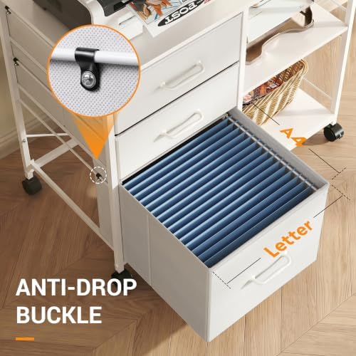 DEVAISE 3 Drawer Mobile File Cabinet, Fabric Lateral Filing Cabinet