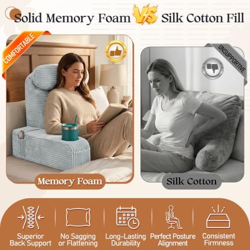 Reading Pillow/Backrest Pillow with Arms, Cup Holder & Phone Pocket
