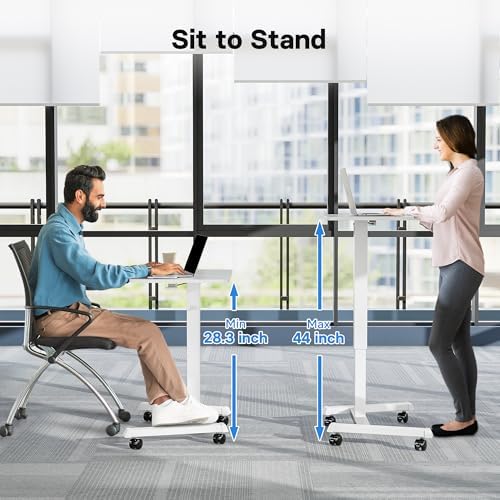 BONTEC Mobile Standing Desk Adjustable Height,Rolling Laptop Cart with Hook