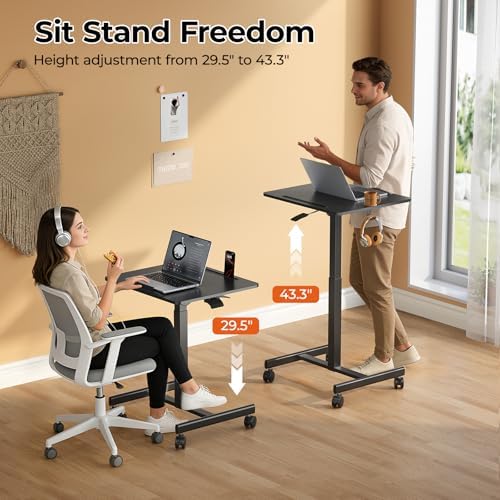 JOY worker 23.6" Small Rolling Standing Desk, 90° Tilt Mobile Laptop Cart
