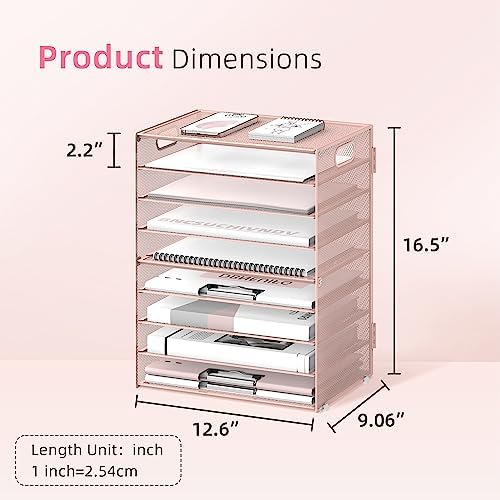 9-Tier Paper Organizer for Desk, Letter Tray with Handles, Pink, 2 Pack