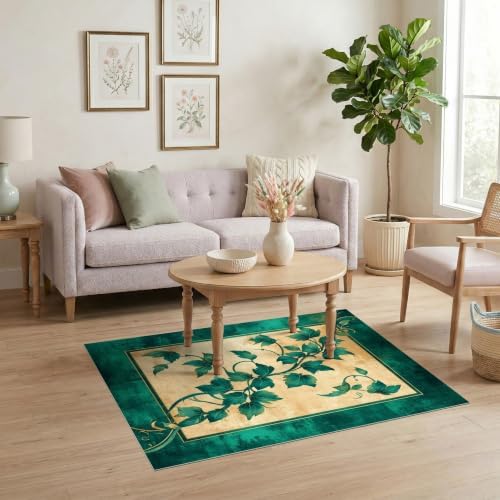 4'x6' Green Cat Cat-Inspired Vine Symmetry Ultra-Soft Area Rug