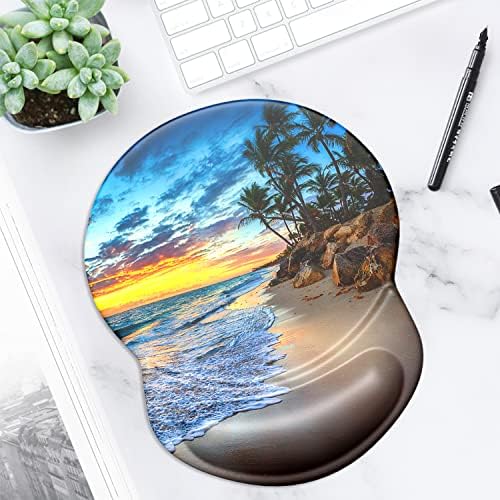 ITNRSIIET Ergonomic Mouse Pad with Gel Wrist Support Small Wrist Rest Smooth Surface Non-Slip PU Base Comfortable Office Supplies Pain Relief, 8.7 x 7.2 inches, Beach