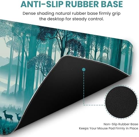 Aesthetic Desk Mat, Cute Deer Forest Desk Pad Protector for Work & Decor, 31.5" x 11.8", Pretty Non-Slip Extended Mouse Pad for Office or Home