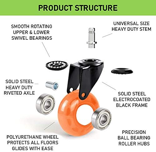 2 inch Office Chair Caster Wheels, Smooth Silent Swivel Wheels