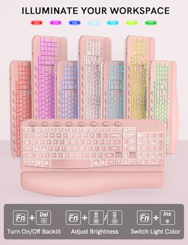 SABLUTE Wireless Keyboard and Mouse Combo, Ergonomic Wave with Wrist Rest