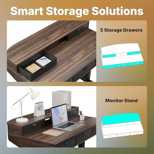 HUANUO 40 x 24 Inch Electric Standing Desk with 4 Drawers, Walnut