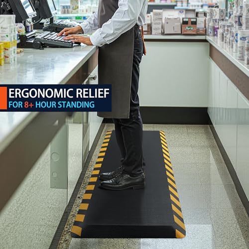 FEATOL Anti Fatigue Mat Industrial, Ergonomic Standing Floor Mat for Work for Stand -Safety Support for Leg & Back Pain(Yellow Border, 20" x 48", 1PC)