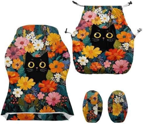 Cat Floral Print Gaming Chair Cover with Armrest Covers Non Slip Universal Furniture Protector Stretchable Anti Scratch Gamer Chair Slipcover