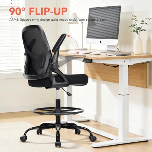 Drafting Chair, Tall Office Chair, Standing Desk Chair, Black，1PK