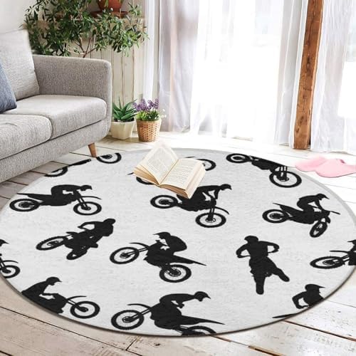 Women's Large Home Decor Mat, Soft Round Yoga Carpet, Non Slip Machine Washable Home Office Circle Rug Extreme Sports Motorcycle Dirt Bike Motocross Rider