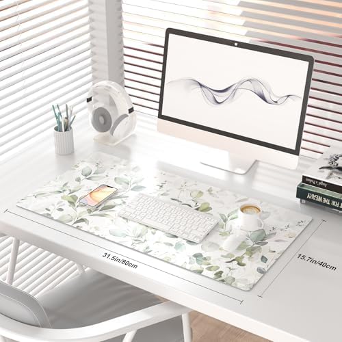 QIYI PU Leather Large Mouse Pad, Waterproof Desk Mat, 31.5" x 15.7", Leaves