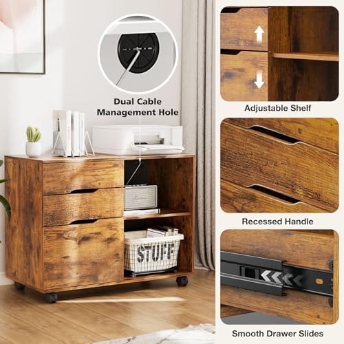 DUMOS File Cabinet with 3 Drawers, Wood Under Desk Storage Printer Stand
