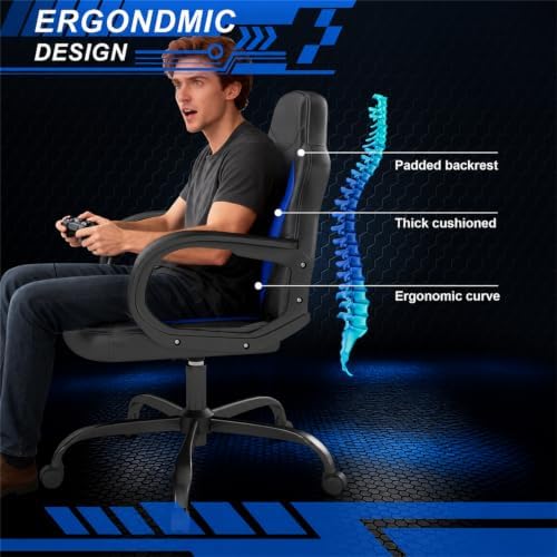 Comfy Gaming Chair, High‑Back Computer Video Game Chair, Blue