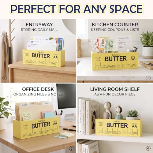 SiliFine Butter Mail Organizer Wooden 2 Slots for Wall Table Countertop
