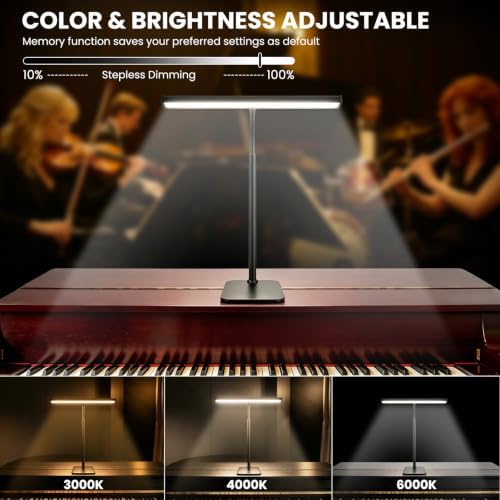 Piano Light with Square Base, Piano Lamp with 3 Color Modes and 10 Dimmable Brightness Levels, Adjustable Gooseneck Music Stand Light with USB, for Grand/Upright Pianos, Sheet Music