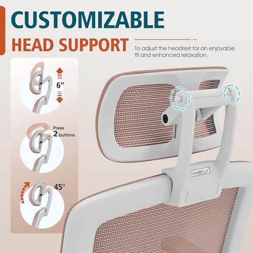 GABRYLLY Ergonomic Office Chair, High Back Home Desk Chair with 2D Flip-Up Arms, 3D Headrest, 90-120° Tilt and Wide Cushion, Big and Tall Mesh Chairs for Man Woman, White Computer Task Chair Pink