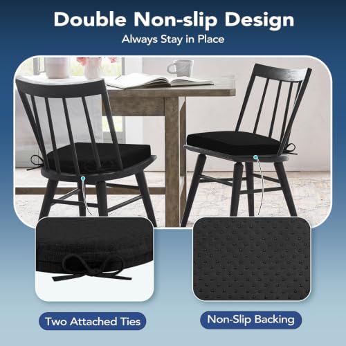 Chair Cushions for Dining Chairs, Non Slip Chair Pads with Ties and Washable Covers, Memory Foam Kitchen Chair Cushions Set of 8, 16"X16"X2.5", Black