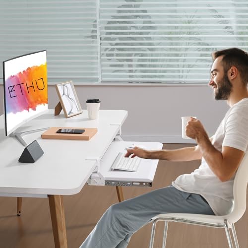 ETHU Small Keyboard Tray Under Desk with Metal Rail, 19.7x11.8", White