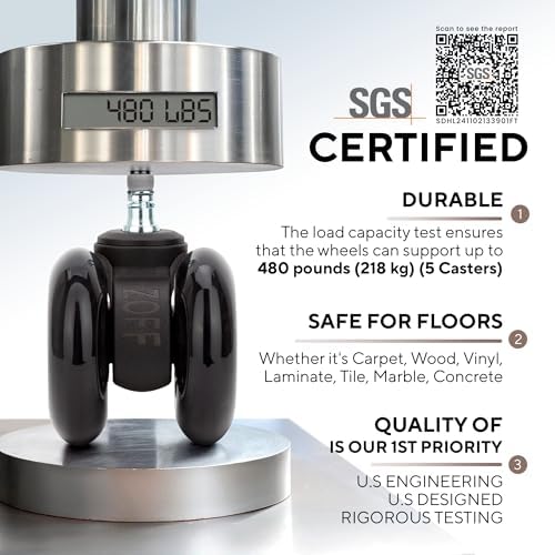 ZOFF Double Rollerblade Office Chair Wheels - 3 inch - Replacement Rubber Chair Casters - Smooth & Quiet Rolling - Easy Installation - Safe for Hardwood Floors & Carpet - Universal Fit - Set of 5