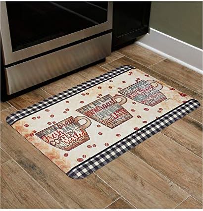 J&V TEXTILES Anti Fatigue Cushioned Comfort Mat, Ergonomically Durable, Supportive, Padded, Thick and Washable, Stain-Resistant, Kitchen, Garage, Office Standing Desk Mats (Coffee Words)