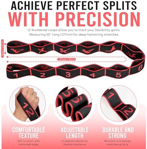 Resistance Bands, Stretch Band for Exercise, Physical Therapy, Rehab & Flexibility, Home Gym Equipment for Yoga, Pilates, Dance, Gymnastics, Number Loop Elastic Strap for Leg and Hip Stretches