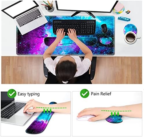 AIMSA Large Gaming Mouse Pad Set, Keyboard Wrist Rest Support Mouse Pad, Ergonomic Memory Foam Multifunctional Extended Desk Mat 35x15.7in Anti-Slip Rubber Base, Galaxy Nebula Universe