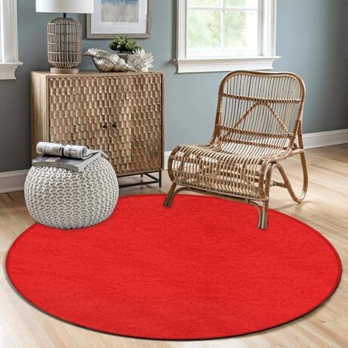 Machine Washable Modern Round Area Rug, Room Sofa Yoga Soft Round Carpet, Home Decor Non Slip Kitchen Office Circle Rug Red, 60inch