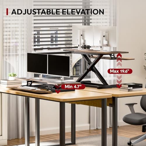 SANODESK 42" Extra Large Standing Desk Converter, Effortless Lift Sit-Stand Riser, Heavy Duty Multi-Device Workstation, Spacious Ergonomic Desktop Riser, Rustic Brown
