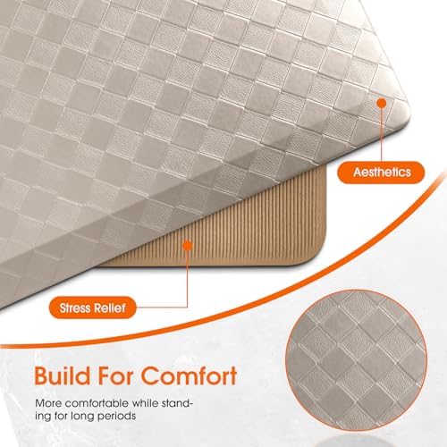 TranquilRelax 4/5 Inch Cushioned Anti Fatigue Kitchen Mats for Floor, Taupe