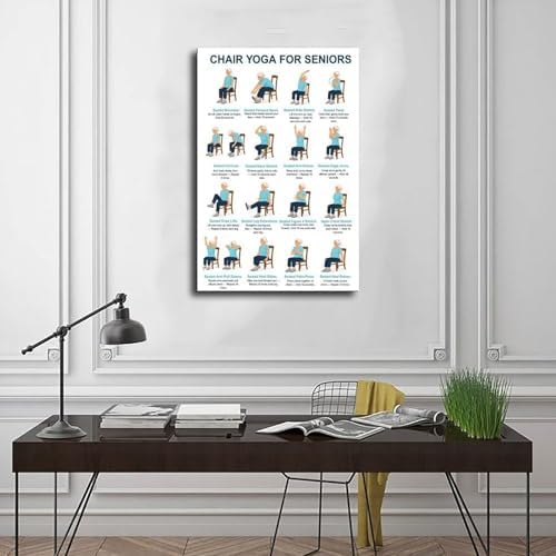 Chair Yoga for Seniors Seated Chair Exercises 16 Pose Gentle Yoga Chart for Older Adults Workout Canvas Poster Bedroom Decor Room Decor Unframe 12x18inch
