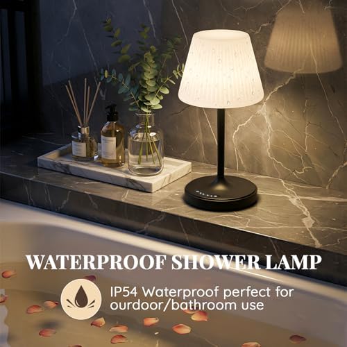 Waterproof Shower Lamp, Cordless Rechargeable Table Lamp for Outdoor -Black