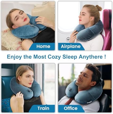 Keemall Inflatable Travel Neck Pillow, Cervical Support for Airplane & Car