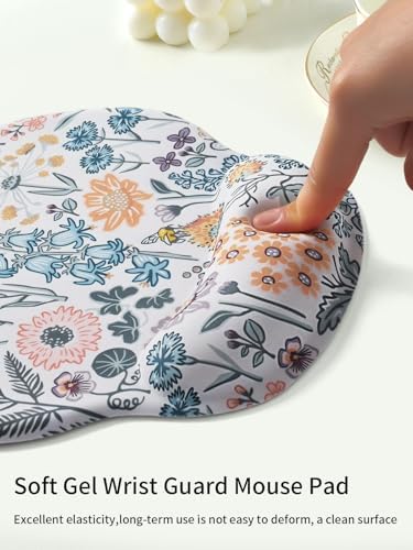 Seorsok Cute Colorful Floral Mouse Pad with Gel Wrist Support Mouse Pad,Ergonomic Aesthetic,Comfortable Mousepad for Office Game Work Computer,Pain Relief Mousepad with Non-Slip Silicone Base,Beige