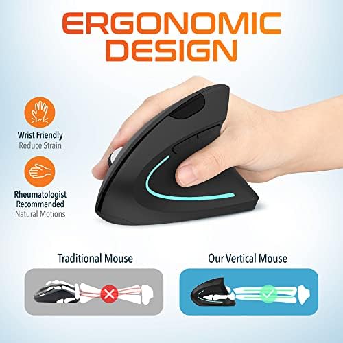 Delton Ergonomic Vertical Wireless Mouse with 2.4GHz USB Dongle