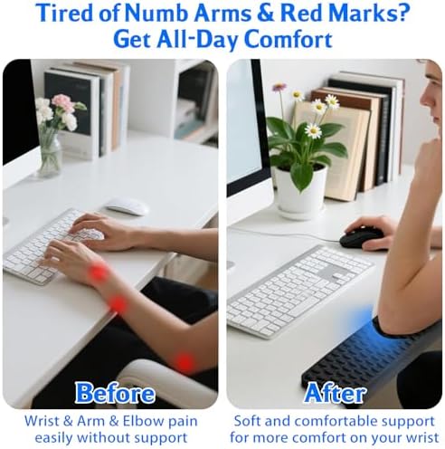 Desk Edge Cushion, L-Shaped Memory Foam Arm Rest for Desk with Non-Slip Base, 2-Piece Ergonomic Elbow Pads & Wrist Rest for Mouse & Keyboard, Desk Arm Support for Office, Gaming & Home(Black)
