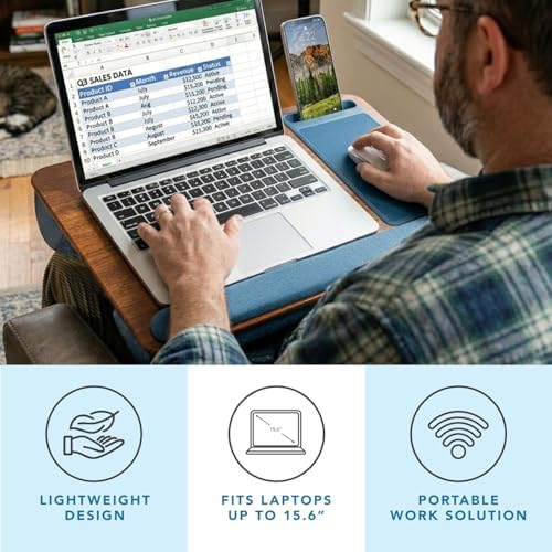 LAPGEAR Home Office Pro Lap Desk - Espresso Blue, Fits 15.6” Laptops
